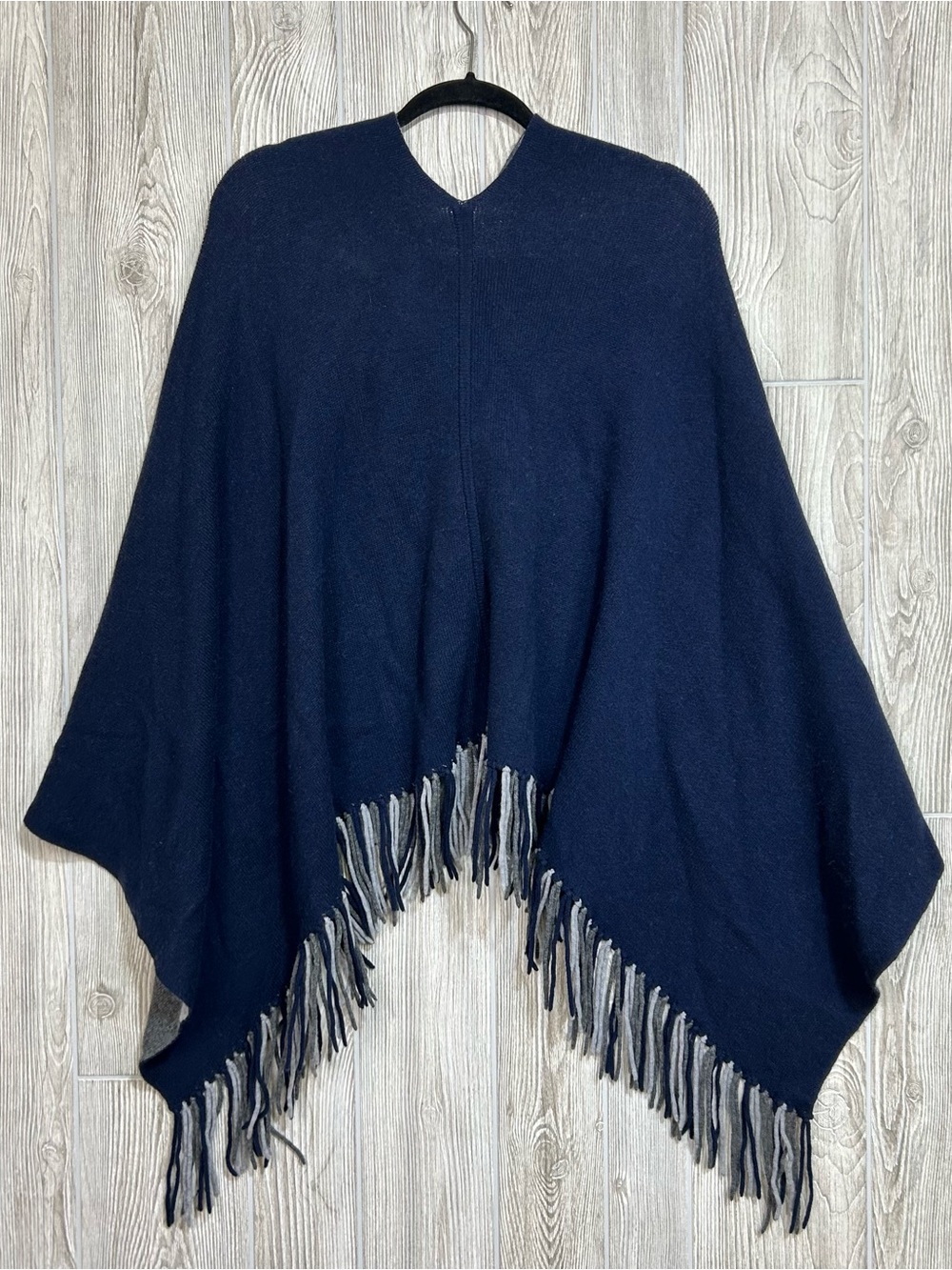 Claudia Nichole Reversible Fringe Merino Wool Cashmere Poncho Topper